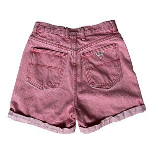 Vintage Guess High-Waisted Red Denim Jean Shorts Size Small ? W/ Cuffed Hem 90s